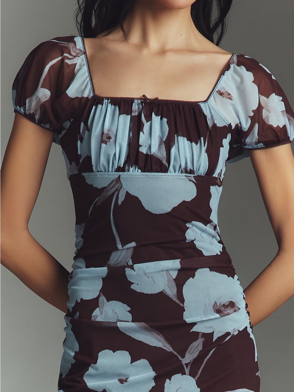 NWT - Maeve Puff-Sleeve Square-Neck Mesh
Midi Dress